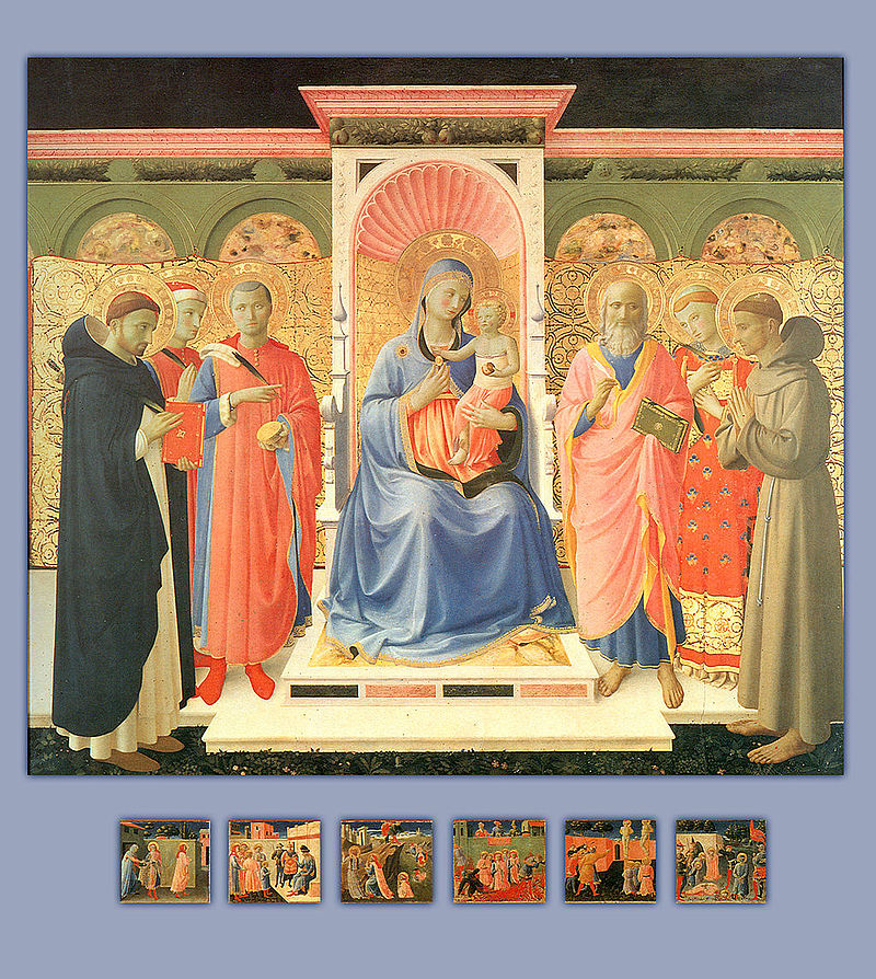 Beato Angelico-Pala con la Madonna tra i Santi Pietro da Verona, Cosma e Damiano, Giovanni evangelista
